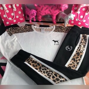 2014 Victoria's Secret Pink Campus Leopard Print Shirt and Matching Joggers Set